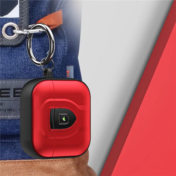 For Apple AirPods 3 Bluetooth-compatible Earphone Case Press Lock PC + TPU Drop-proof Earbuds Cover with Hanging Buckle - Red