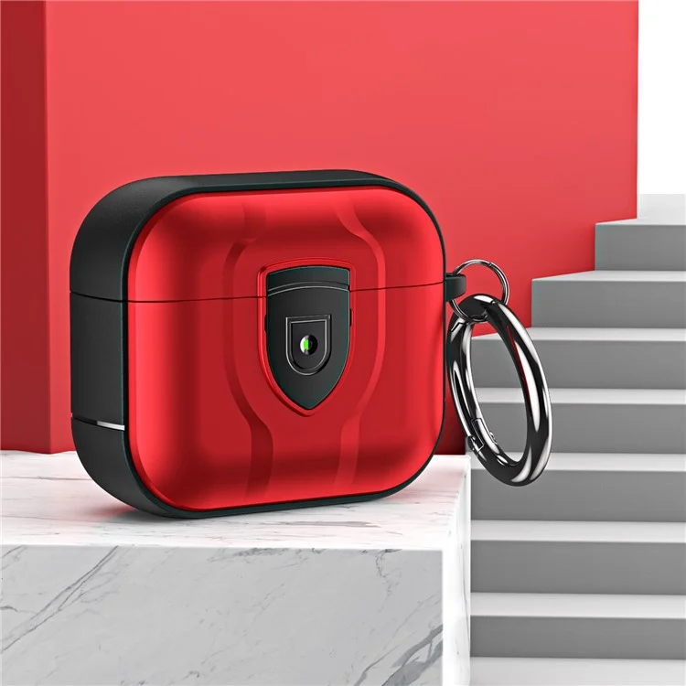 For Apple AirPods 3 Bluetooth-compatible Earphone Case Press Lock PC + TPU Drop-proof Earbuds Cover with Hanging Buckle - Red