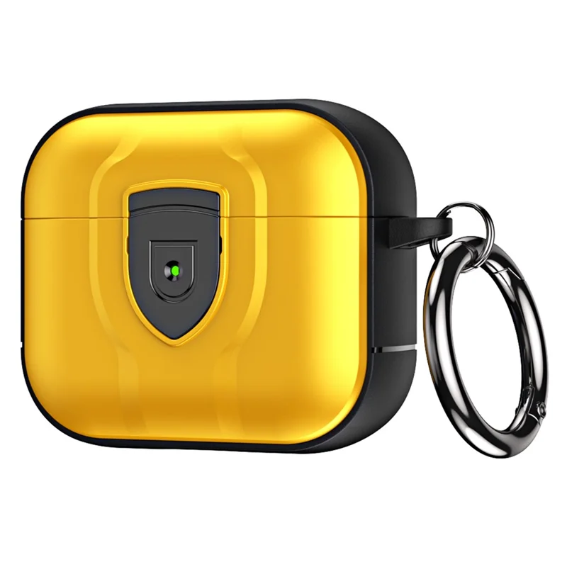 For Apple AirPods 3 Bluetooth-compatible Earphone Case Press Lock PC + TPU Drop-proof Earbuds Cover with Hanging Buckle - Yellow