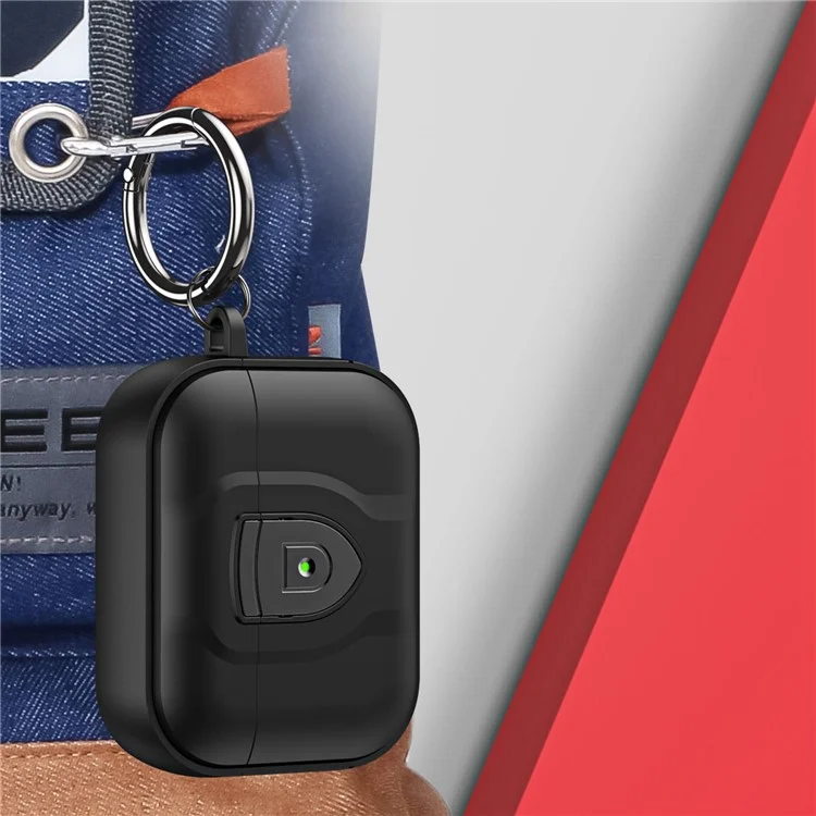 Para Apple AirPods Pro 2 PC + Caja protectora de auriculares Earbud de TPU resistente a los golpes con cierre de presión y hebilla colgante - Negro