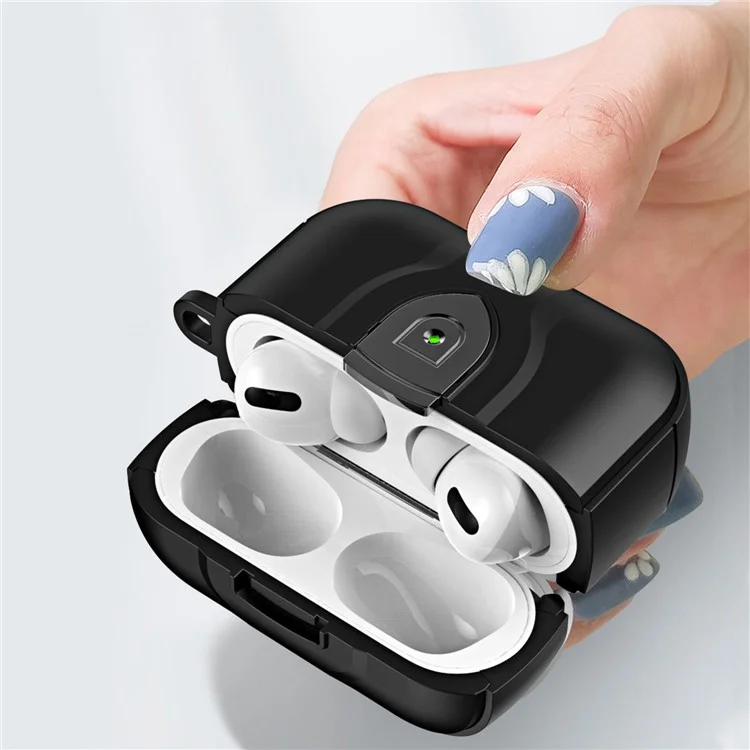 Para Apple AirPods Pro 2 PC + Caja protectora de auriculares Earbud de TPU resistente a los golpes con cierre de presión y hebilla colgante - Negro