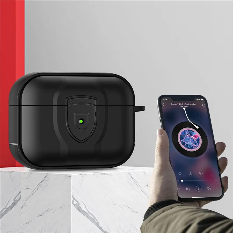Para Apple AirPods Pro 2 PC + Caja protectora de auriculares Earbud de TPU resistente a los golpes con cierre de presión y hebilla colgante - Negro