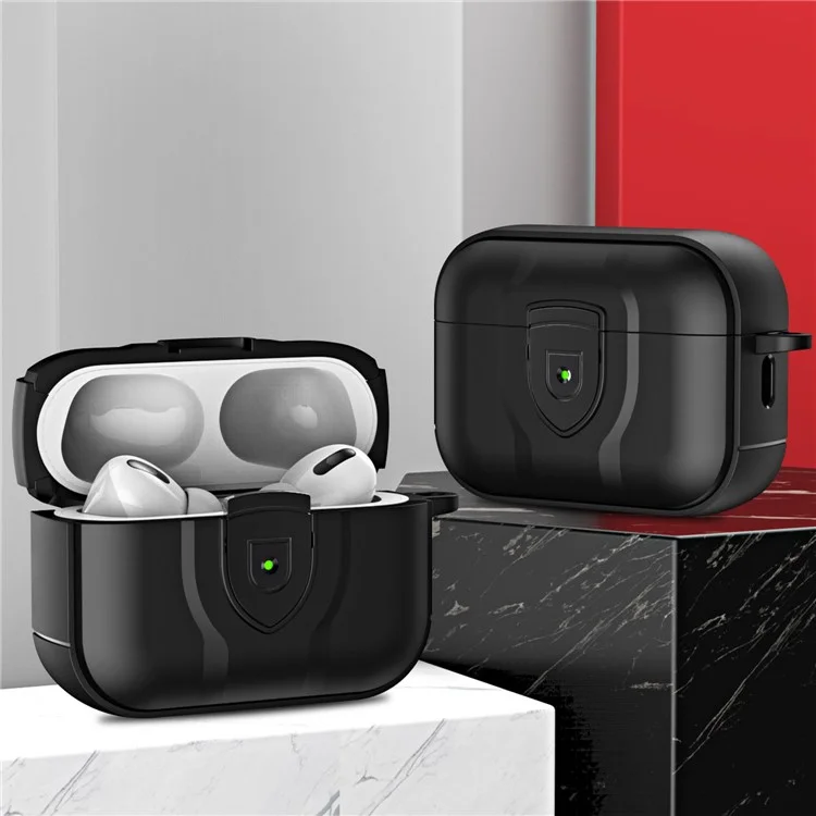 For Apple AirPods Pro 2 PC + TPU Shockproof Earphone Case Press Lock Protective Earbud Cover with Hanging Buckle - Red