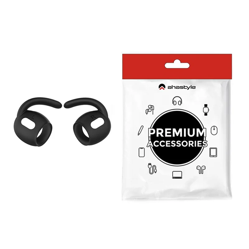 AHASTYLE 1 Pair Ear Hooks for AirPods Pro 2 Bluetooth-compatible Earphone Anti-lost Anti-skid Earhooks Silicone Ear Tips - Black
