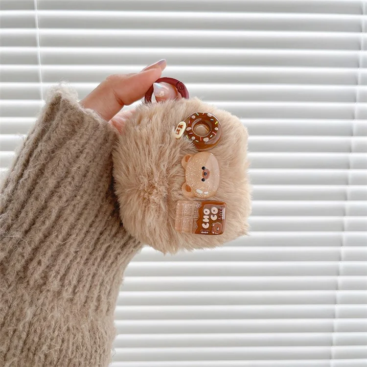 Fluff + TPU Cover for Apple AirPods Pro, Cartoon Bear / Doughnut / Chocolate Protective Case with Hook