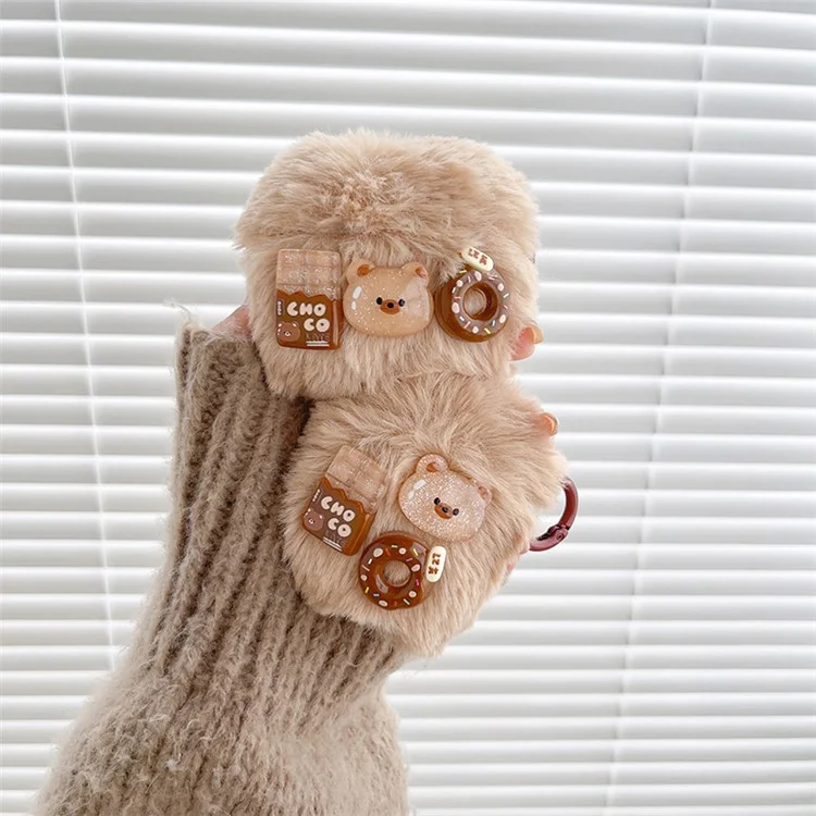 Fluff + TPU Cover for Apple AirPods Pro, Cartoon Bear / Doughnut / Chocolate Protective Case with Hook