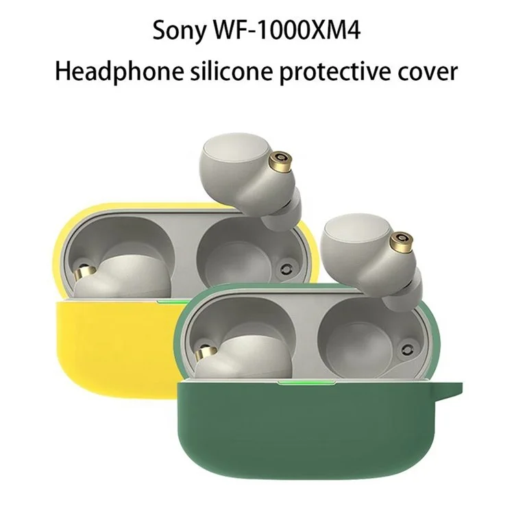Чехол-футляр из силикона с карабином для Bluetooth-наушников Sony WF-1000XM4 - темно-зеленый