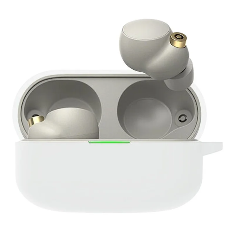 For Sony WF-1000XM4 Bluetooth-compatible Earphone Silicone Case Earbud Charging Box Anti-drop Cover with Carabiner - White