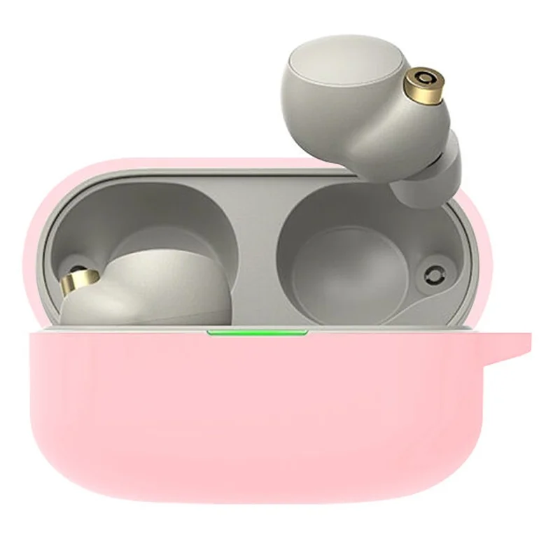 For Sony WF-1000XM4 Bluetooth-compatible Earphone Silicone Case Earbud Charging Box Anti-drop Cover with Carabiner - Pink