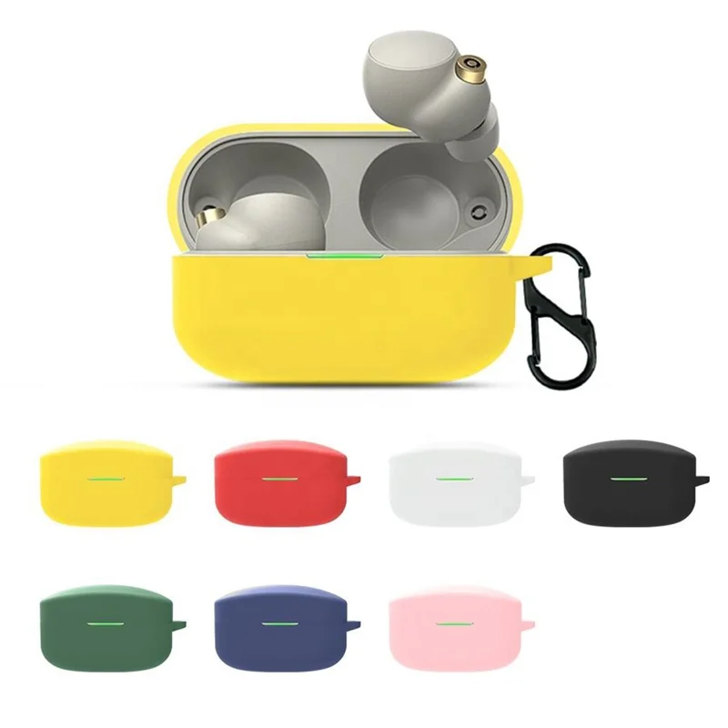 For Sony WF-1000XM4 Bluetooth-compatible Earphone Silicone Case Earbud Charging Box Anti-drop Cover with Carabiner - Pink