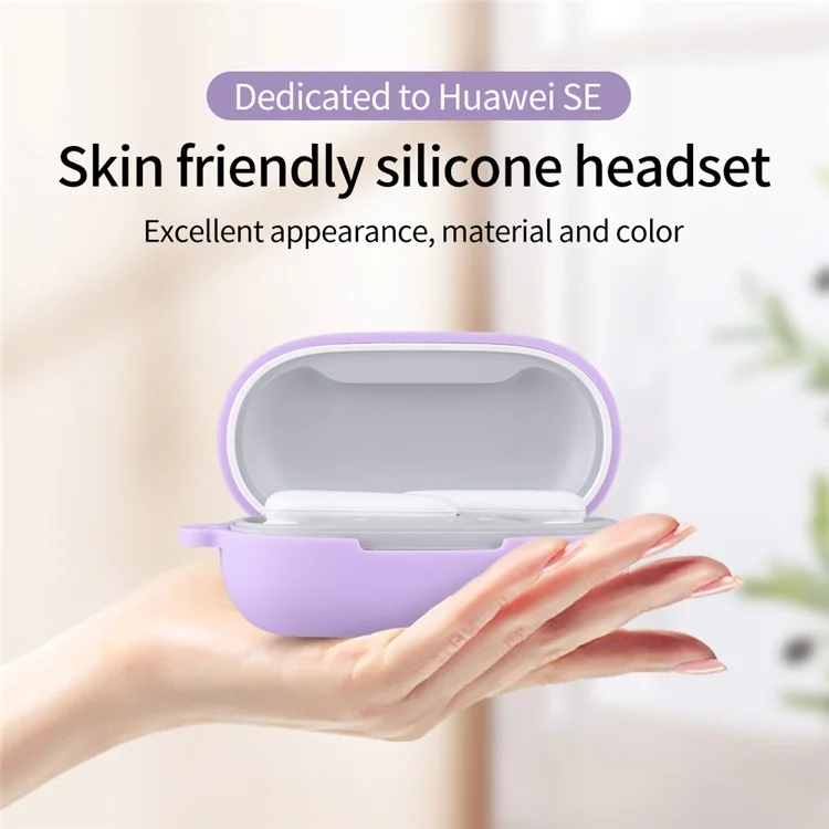For Huawei FreeBuds SE Earphone Silicone Case Bluetooth-compatible Earbud Charging Case Anti-drop Cover with Hanging Buckle - Purple
