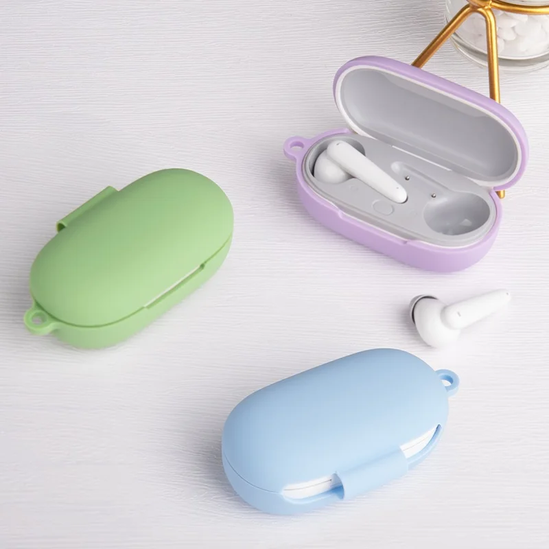 For Huawei FreeBuds SE Earphone Silicone Case Bluetooth-compatible Earbud Charging Case Anti-drop Cover with Hanging Buckle - Matcha Green