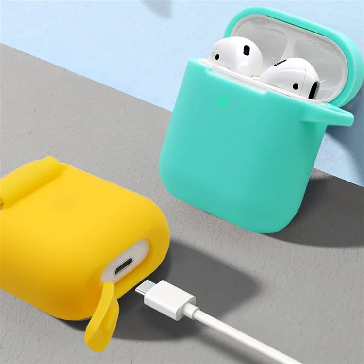 For Apple AirPods with Charging Case (2016)  /  (2019)  /  AirPods with Wireless Charging Case (2019) 2.5mm Thicken Silicone Case Protective Cover with 8-shaped Buckle - Dark Blue