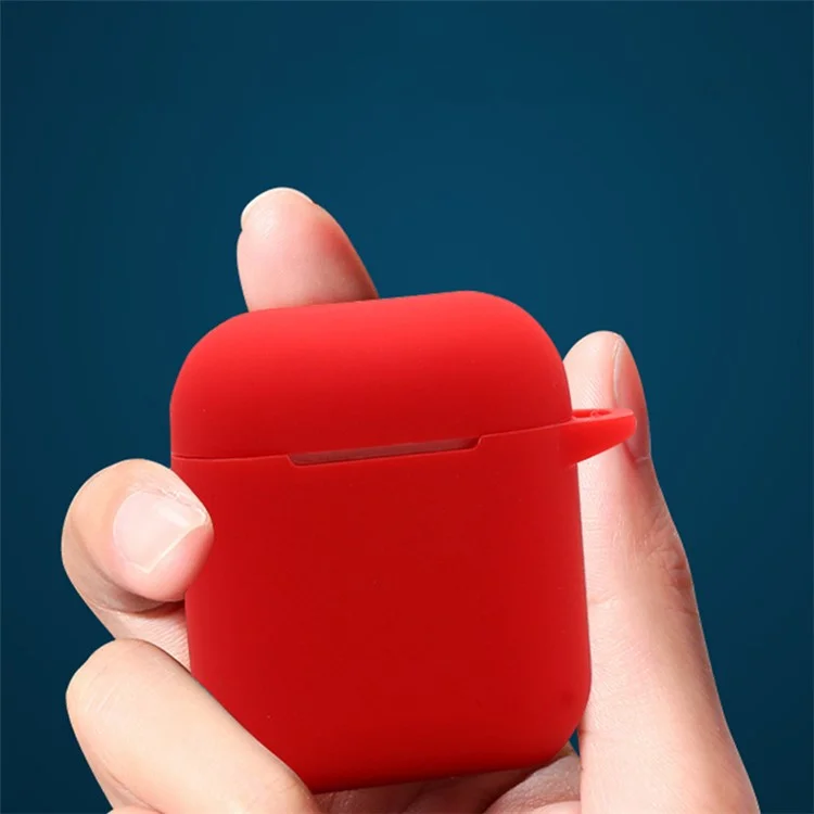 For Apple AirPods with Charging Case (2016)  /  (2019)  /  AirPods with Wireless Charging Case (2019) 2.5mm Thicken Silicone Case Protective Cover with 8-shaped Buckle - Dark Blue