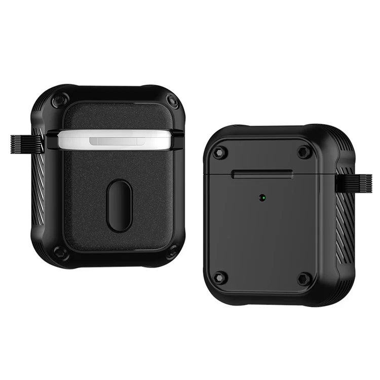Pour Apple AirPods Avec Cas de Charge (2016) / (2019) / AirPods With Wireless Charging Case (2019) Dual-color pc + Tpu Earphone Case Anti-drop Cover Avec Carabiner - le Noir
