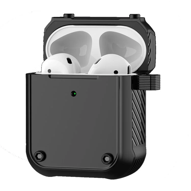 Pour Apple AirPods Avec Cas de Charge (2016) / (2019) / AirPods With Wireless Charging Case (2019) Dual-color pc + Tpu Earphone Case Anti-drop Cover Avec Carabiner - le Noir