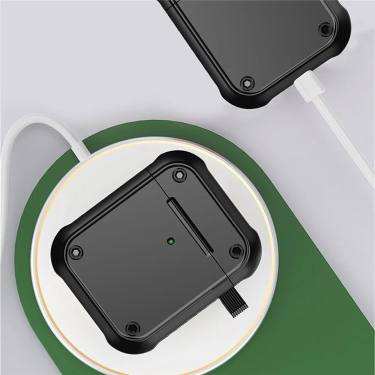 Pour Apple AirPods Avec Cas de Charge (2016) / (2019) / AirPods With Wireless Charging Case (2019) Dual-color pc + Tpu Earphone Case Anti-drop Cover Avec Carabiner - le Noir
