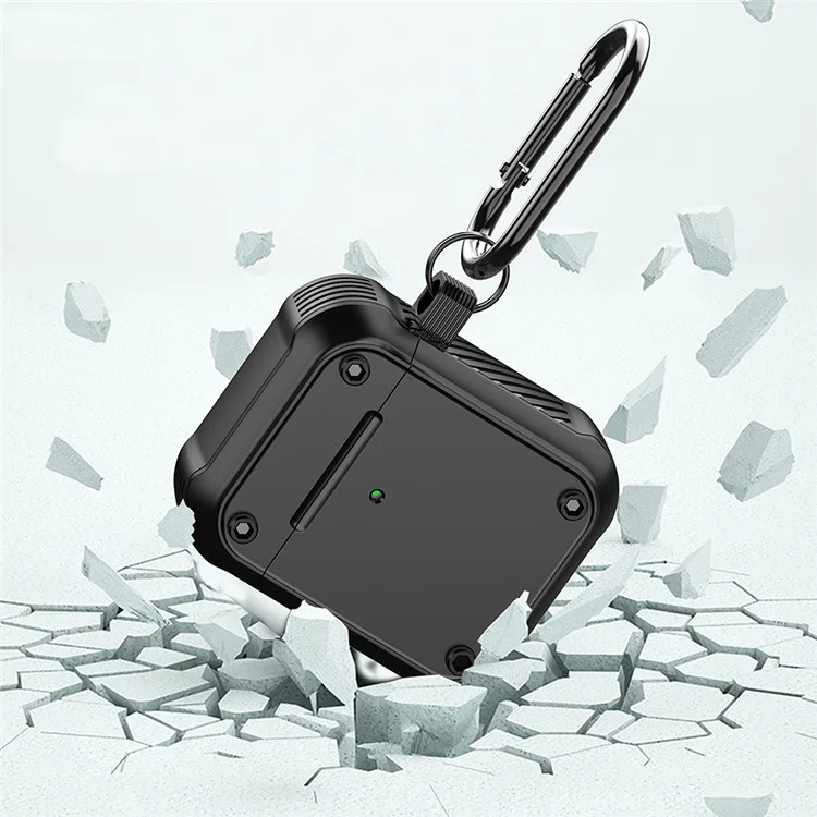Pour Apple AirPods Avec Cas de Charge (2016) / (2019) / AirPods With Wireless Charging Case (2019) Dual-color pc + Tpu Earphone Case Anti-drop Cover Avec Carabiner - le Noir