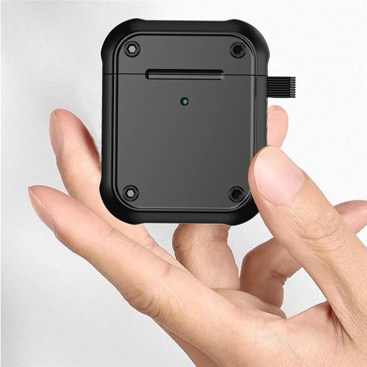 Pour Apple AirPods Avec Cas de Charge (2016) / (2019) / AirPods With Wireless Charging Case (2019) Dual-color pc + Tpu Earphone Case Anti-drop Cover Avec Carabiner - le Noir