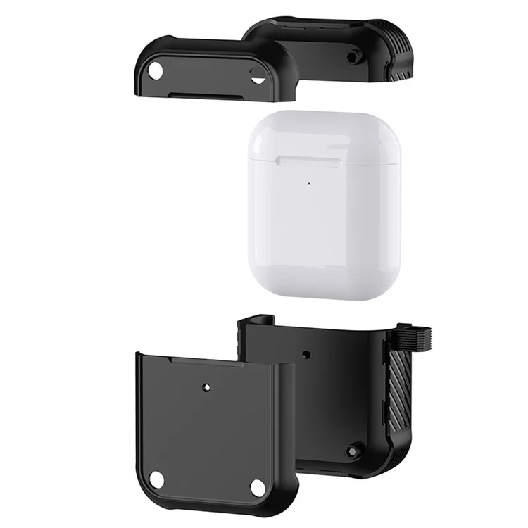 Pour Apple AirPods Avec Cas de Charge (2016) / (2019) / AirPods With Wireless Charging Case (2019) Dual-color pc + Tpu Earphone Case Anti-drop Cover Avec Carabiner - le Noir