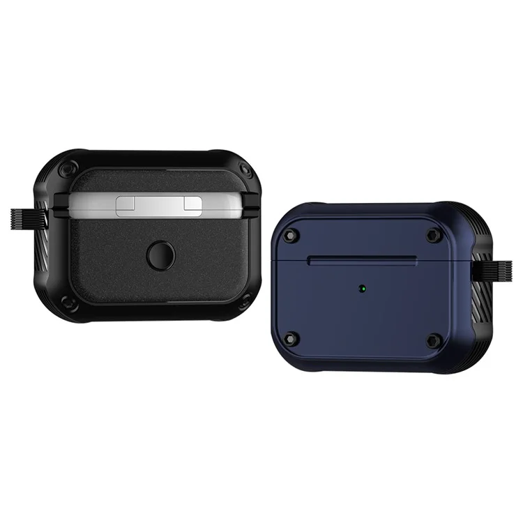 Para Apple AirPods Pro 2 Anti-drop Aurphone Case de Auriculares de Doble Color PC+TPU Protective Earbud Cover With Carabiner - Azul