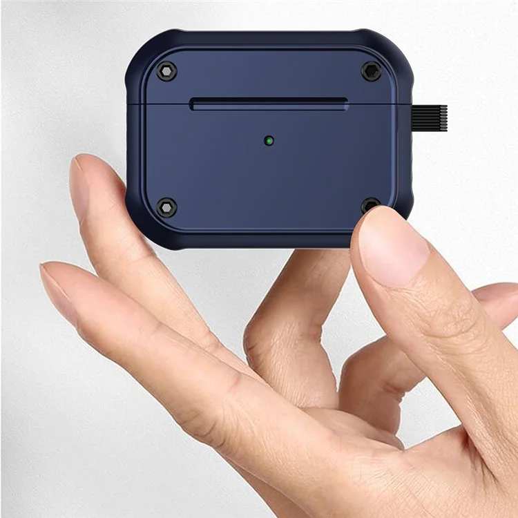 Para Apple AirPods Pro 2 Anti-drop Aurphone Case de Auriculares de Doble Color PC+TPU Protective Earbud Cover With Carabiner - Azul
