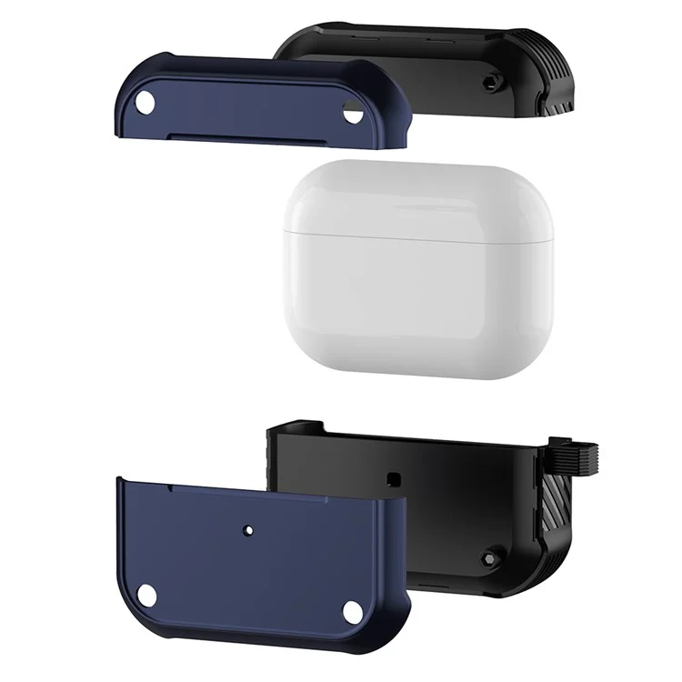 Para Apple AirPods Pro 2 Anti-drop Aurphone Case de Auriculares de Doble Color PC+TPU Protective Earbud Cover With Carabiner - Azul