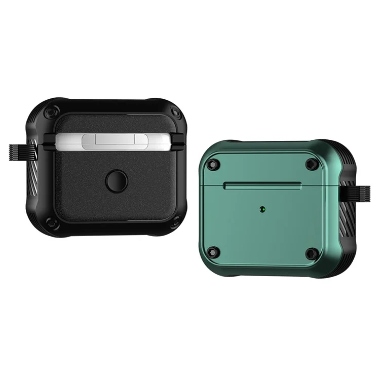 For Apple AirPods 3 Earphone Protective Case Dual-color PC+TPU Bluetooth-compatible Earbud Anti-drop Cover with Carabiner - Green