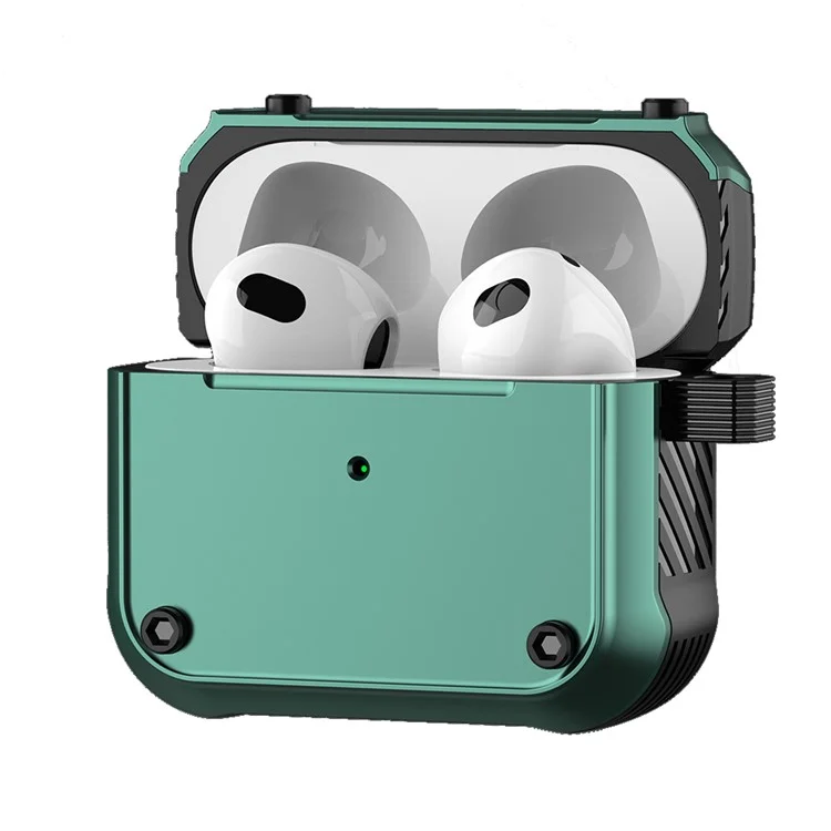 For Apple AirPods 3 Earphone Protective Case Dual-color PC+TPU Bluetooth-compatible Earbud Anti-drop Cover with Carabiner - Green