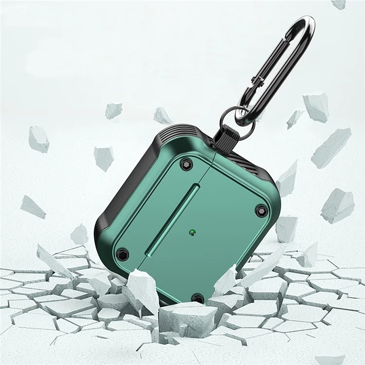 For Apple AirPods 3 Earphone Protective Case Dual-color PC+TPU Bluetooth-compatible Earbud Anti-drop Cover with Carabiner - Green