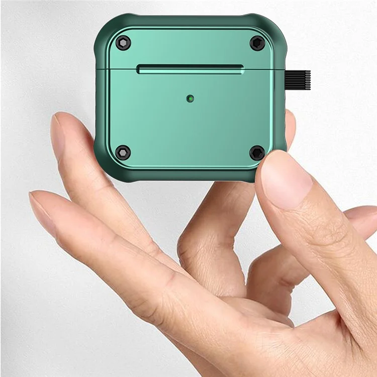 For Apple AirPods 3 Earphone Protective Case Dual-color PC+TPU Bluetooth-compatible Earbud Anti-drop Cover with Carabiner - Green