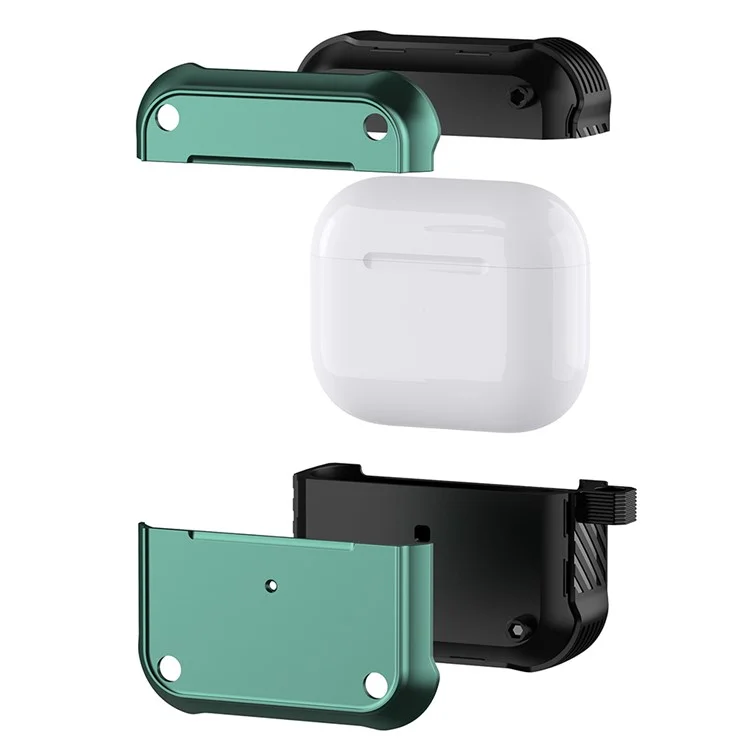 For Apple AirPods 3 Earphone Protective Case Dual-color PC+TPU Bluetooth-compatible Earbud Anti-drop Cover with Carabiner - Green