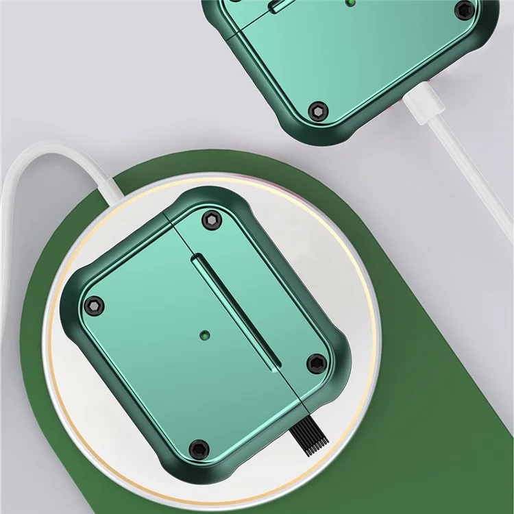 For Apple AirPods 3 Earphone Protective Case Dual-color PC+TPU Bluetooth-compatible Earbud Anti-drop Cover with Carabiner - Green