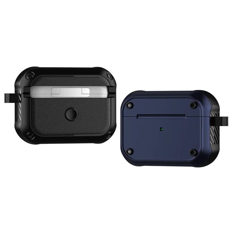 Pour Apple Airpods Pro Dual-color pc + Tpu Ecoutphone Tocoproof Case Earbud Charging Board Anti-drop Cover With Carabiner - Bleu