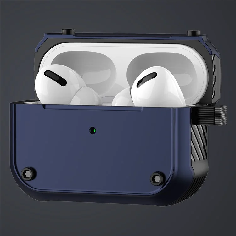 Pour Apple Airpods Pro Dual-color pc + Tpu Ecoutphone Tocoproof Case Earbud Charging Board Anti-drop Cover With Carabiner - Bleu