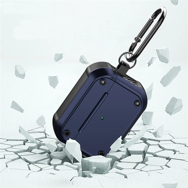 Pour Apple Airpods Pro Dual-color pc + Tpu Ecoutphone Tocoproof Case Earbud Charging Board Anti-drop Cover With Carabiner - Bleu