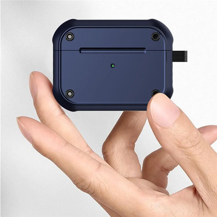 Pour Apple Airpods Pro Dual-color pc + Tpu Ecoutphone Tocoproof Case Earbud Charging Board Anti-drop Cover With Carabiner - Bleu