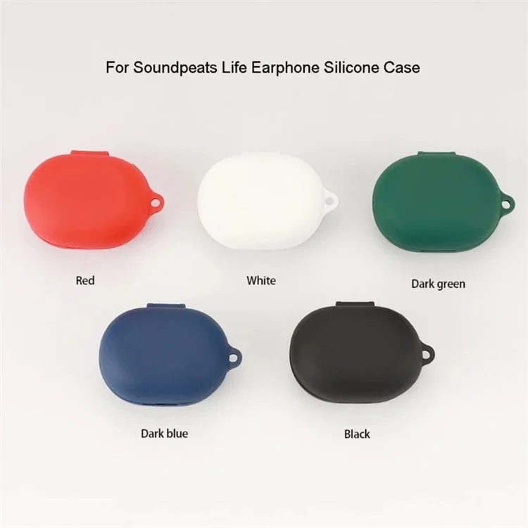 Flexible Silicone Case for SoundPEATS Life Earphone Charging Box, Drop Protection Cover with Anti-lost Buckle - Dark Blue