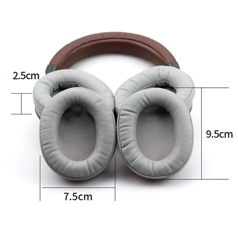 1 Pair Headphone Earpads for Audio Technica ATH-MSR7 / M50X / M20 / M40 / M40X, Protein Leather Earphone Cap Cushion Replacement - Grey