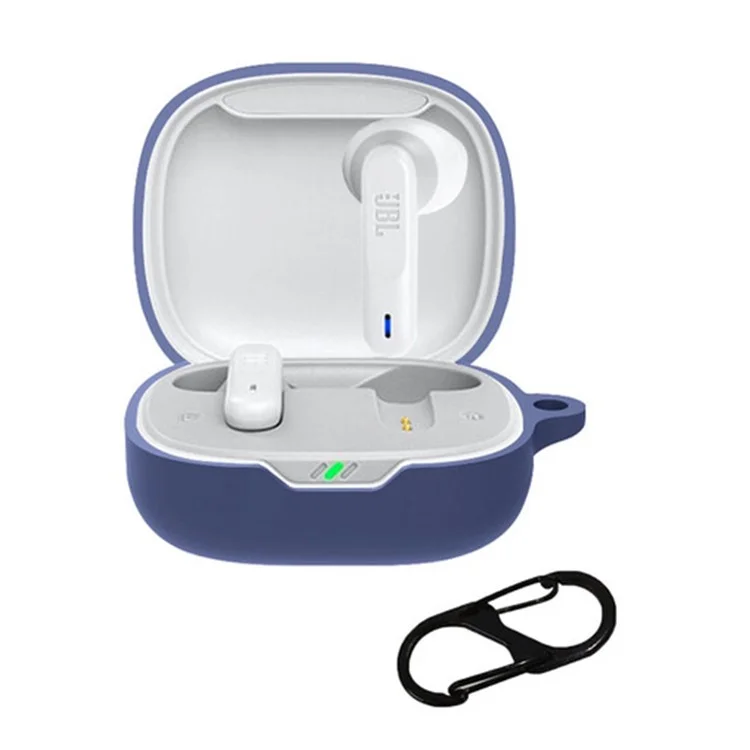 For JBL WAVE FLEX Protective Case Wireless Bluetooth-compatible Headset Silicone Cover with Anti-Loss Hanging Buckle - Dark Blue