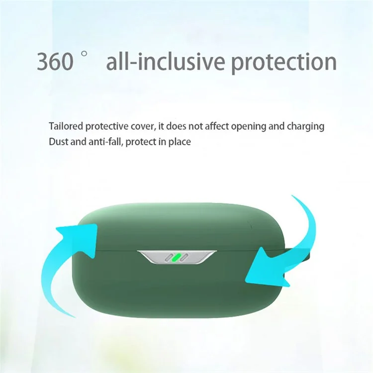 For JBL WAVE FLEX Protective Case Wireless Bluetooth-compatible Headset Silicone Cover with Anti-Loss Hanging Buckle - Dark Blue
