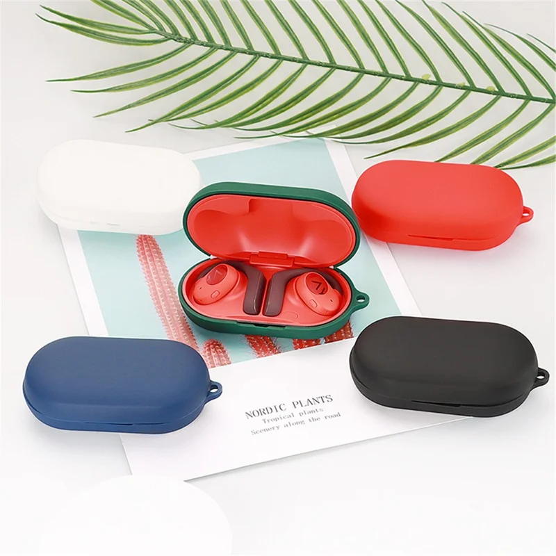 For Haylou PurFree Buds Wireless Bluetooth-compatible Earphone Silicone Protective Case Drop-proof Cover with Anti-lost Buckle - White