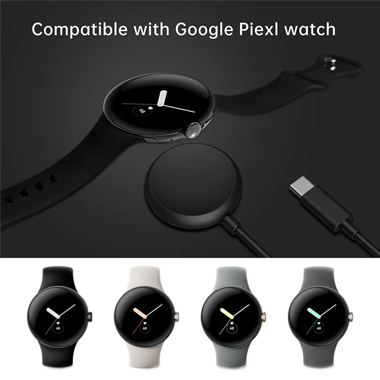 For Google Pixel Watch 1m Type-C Port Charging Cable Magnetic Absorption Smart Watch Charger Charging Dock - White