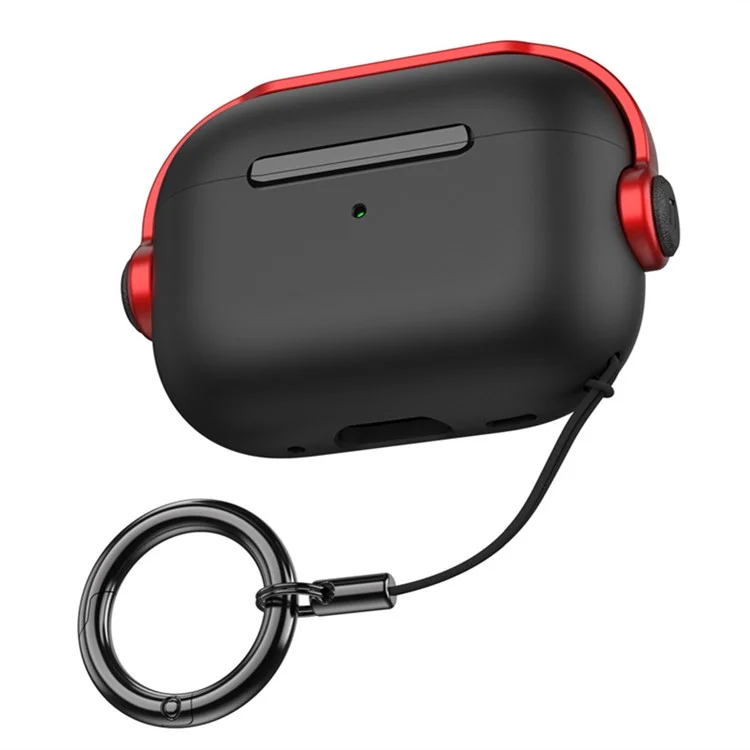 Para Apple AirPods Pro 2 Anti-drop Aurphone Case de Auriculares Estilo de Dos Colores PC+TPU Cubierta de Auriculares Con Correa de Anillo - Negro / Rojo