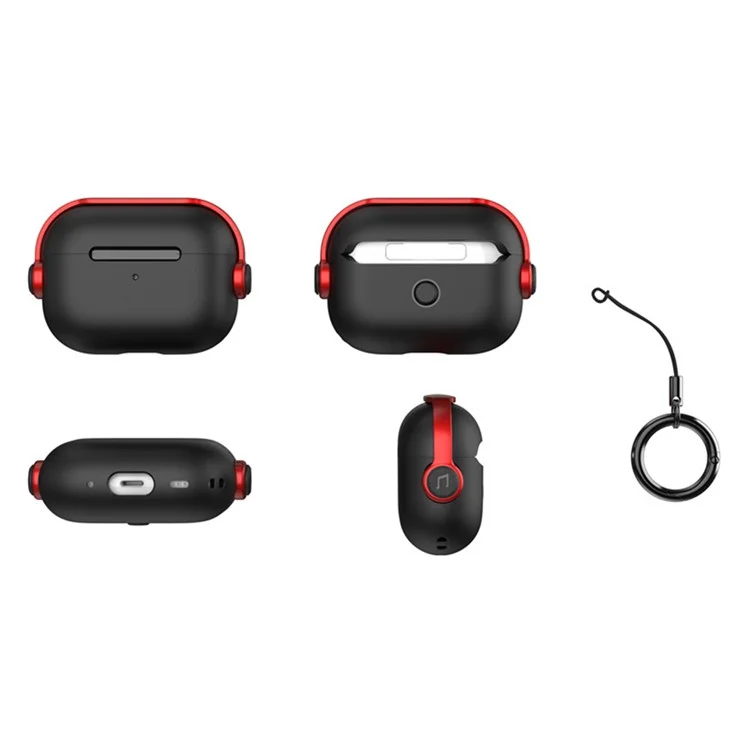 For Apple AirPods Pro 2 Anti-drop Earphone Case Headset Style Dual-color PC+TPU Earbud Cover with Ring Strap - Black / Red