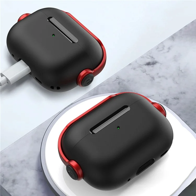 For Apple AirPods Pro 2 Anti-drop Earphone Case Headset Style Dual-color PC+TPU Earbud Cover with Ring Strap - Black / Red