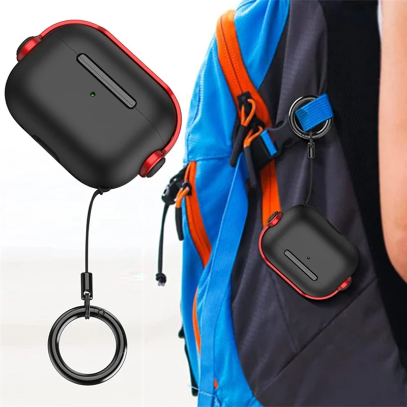 For Apple AirPods Pro 2 Anti-drop Earphone Case Headset Style Dual-color PC+TPU Earbud Cover with Ring Strap - Blue