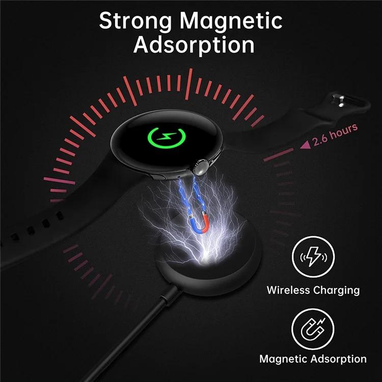Smartwatch-Ladegerät für Google Pixel Watch, magnetische kabellose Ladestation mit 1 m USB-Kabel - Schwarz