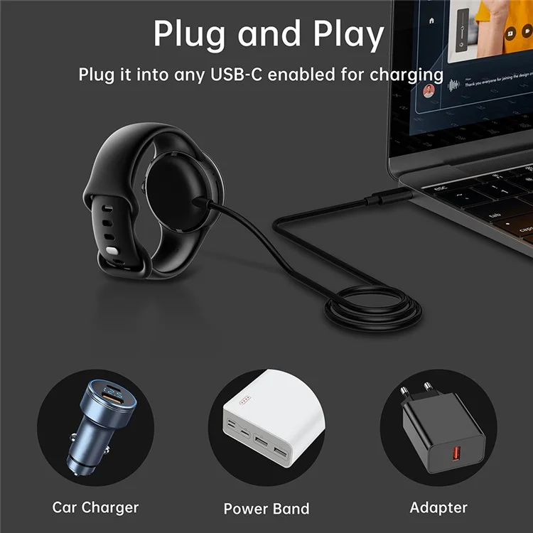 Smartwatch-Ladegerät für Google Pixel Watch, magnetische kabellose Ladestation mit 1 m USB-Kabel - Schwarz