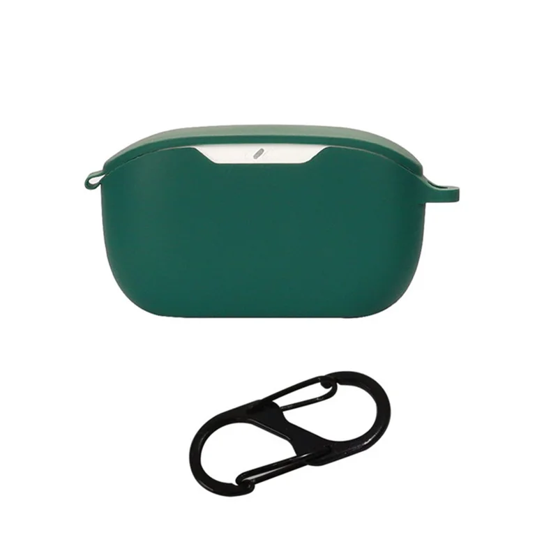 Flexible Silicone Case for JBL WAVE BUDS Earphone Charging Bin, Drop Protection Cover with Carrying Buckle - Blackish Green
